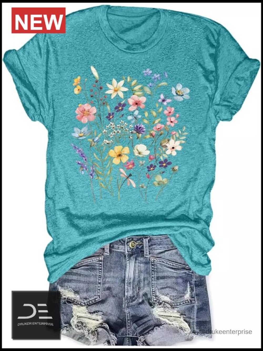 Boho Wildflower Graphic Loose Tees Short Sleeve T-Shirts Summer Cotton Blend